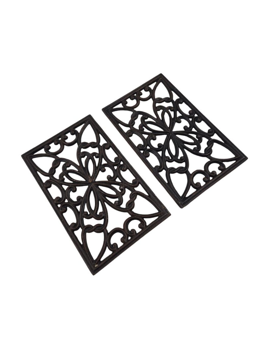 Cast Iron Trivet Set Of 2 Rectangular Black Bronze Finish Ornate Scroll Pattern